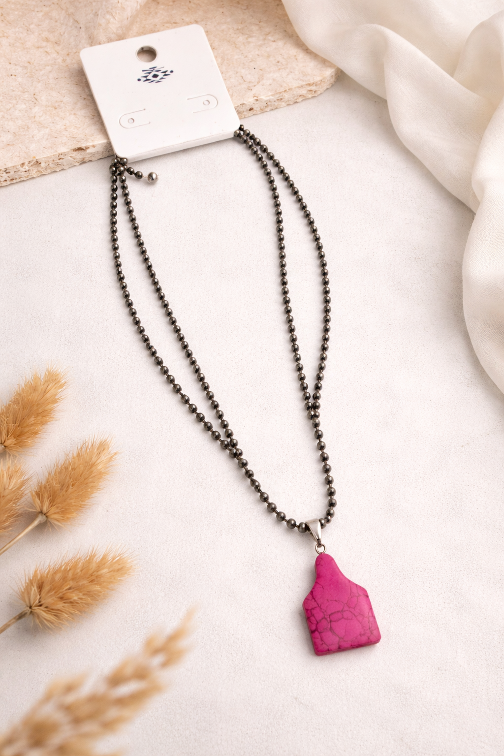 Pink Cow Tag Necklace (m)