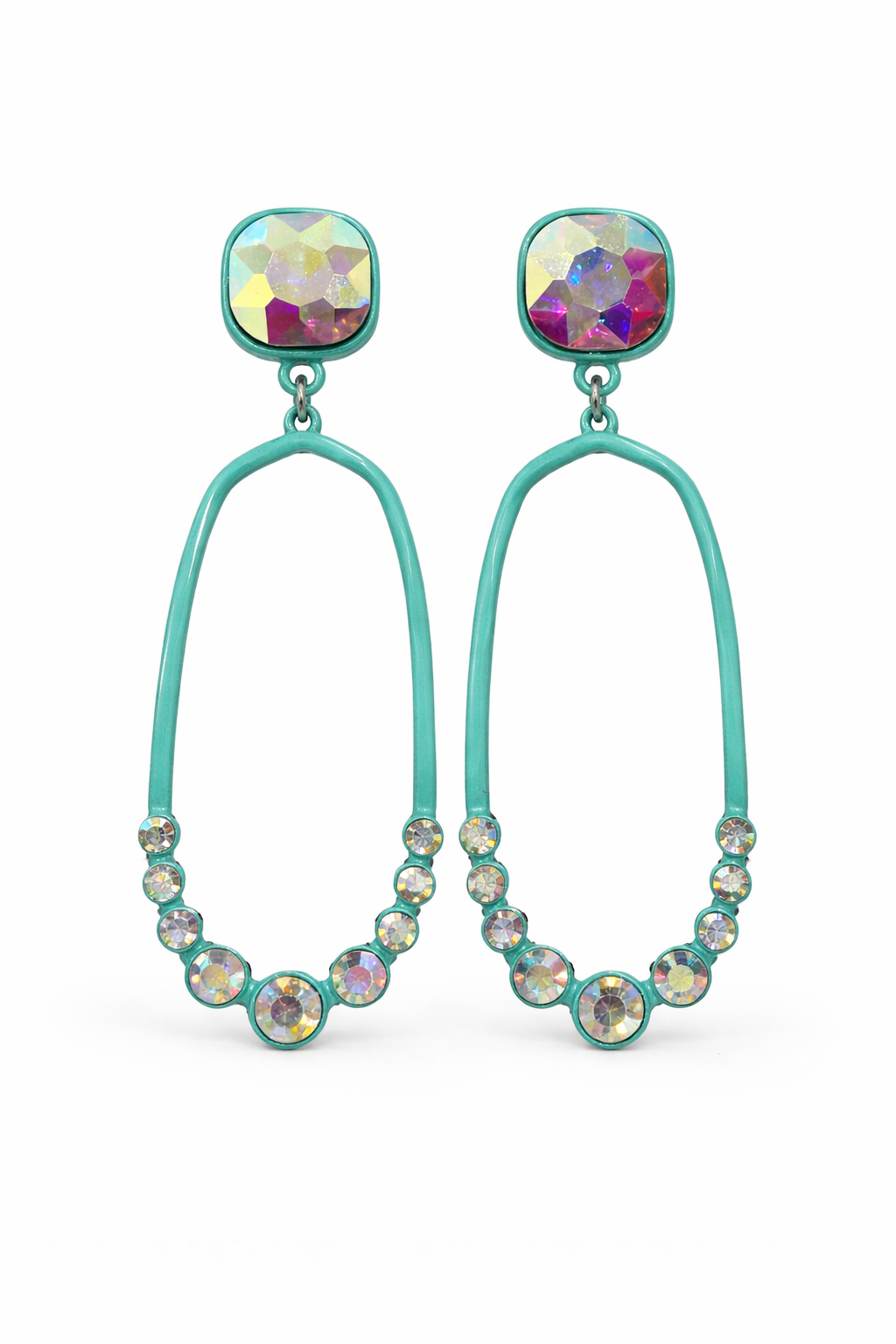 Teal Crystal Oval Earrings (m)