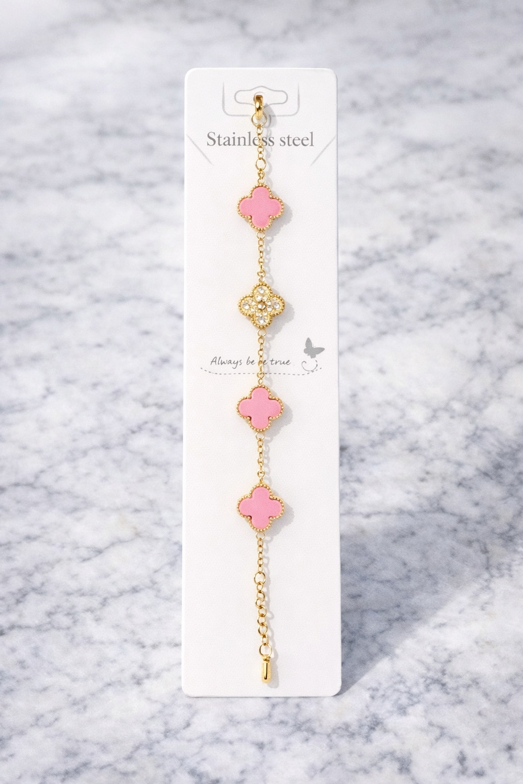 Pink crystal Clover Bracelet (m)