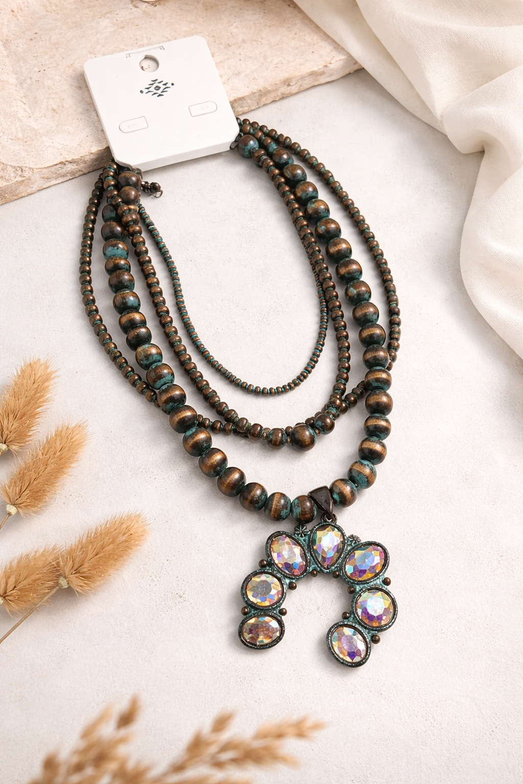 Double layered Teal Squash Necklace (m)